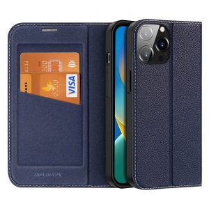 Dux Ducis Skin X2 case for iPhone 14 Pro Max case with magnetic flap blue