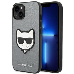 Karl Lagerfeld iPhone 14 6,1″ hardcase srebrny/silver Saffiano Choupette Head Patch