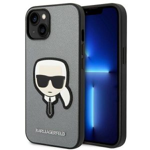 Karl Lagerfeld iPhone 14 Plus 6,7″ srebrny/silver hardcase Saffiano Karl`s Head Patch