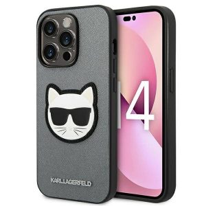 Karl Lagerfeld iPhone 14 Pro 6,1″ hardcase srebrny/silver Saffiano Choupette Head Patch