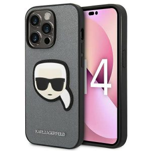 Karl Lagerfeld iPhone 14 Pro 6,1″ srebrny/silver hardcase Saffiano Karl`s Head Patch