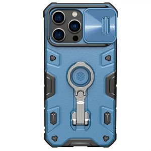 Nillkin CamShield Armor Pro Case Cover iPhone 14 Pro Max Armor Cover with Camera Cover Ring Stand Blue