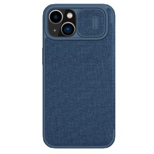 Nillkin Qin Cloth Pro Case Case For iPhone 14 Camera Protector Holster Cover Flip Case Blue