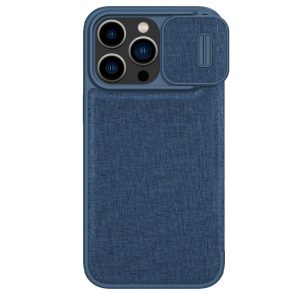 Nillkin Qin Cloth Pro Case Case For iPhone 14 Pro Camera Protector Holster Cover Flip Case Blue