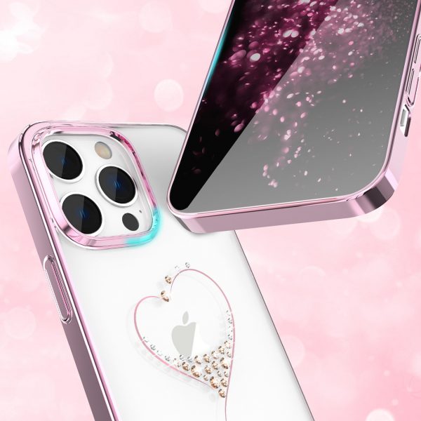 Silicone case with Swarovski crystals Kingxbar Wish Series for iPhone 14 Pro - pink