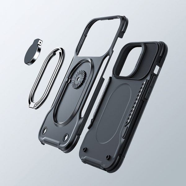 Joyroom Dual Hinge case for iPhone 14 Pro armored case with a stand and a ring holder black