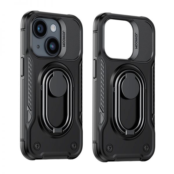 Joyroom Dual Hinge case for iPhone 14 Plus armored case with a stand and a ring holder black