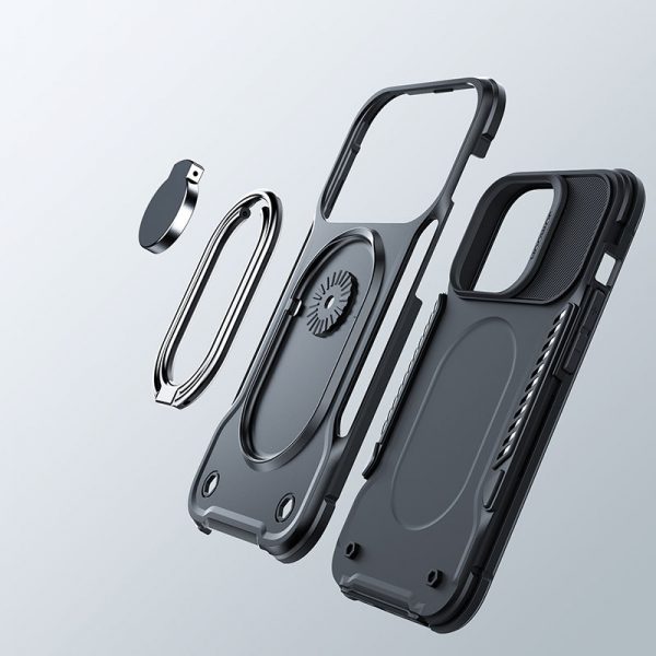 Joyroom Dual Hinge case for iPhone 14 Plus armored case with a stand and a ring holder black