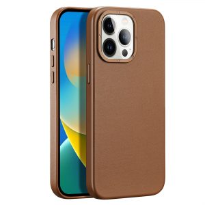 Dux Ducis Grit Leather Case for iPhone 14 Pro Elegant Faux Leather Cover  Brown