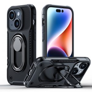 Joyroom Dual Hinge case for iPhone 14 armored case with a stand and a ring holder black