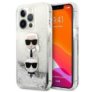 Karl Lagerfeld iPhone 13 Pro / 13 6,1″ srebrny/silver hardcase Liquid Glitter Karl&Choupette Head