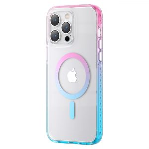 Kingxbar PQY Ice Crystal Series magnetic case for iPhone 14 Plus MagSafe pink and blue