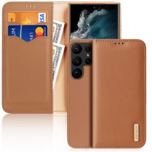 Dux Ducis Hivo Case for Samsung Galaxy S23 Ultra Flip Cover Wallet Stand RFID Blocking Brown