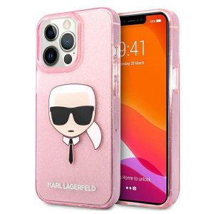 Karl Lagerfeld iPhone 13 Pro Max 6,7″ różowy/pink hardcase Glitter Karl`s Head