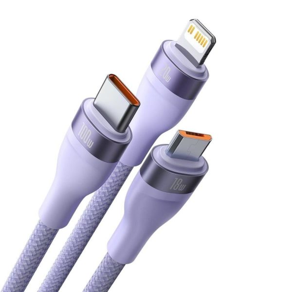 BASEUS cable 3in1 Flash Series II USB A to Micro + Lightning 8-pin + Type C 100W 1.2m purple CASS030105