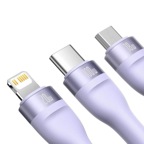 BASEUS cable 3in1 Flash Series II USB A to Micro + Lightning 8-pin + Type C 100W 1.2m purple CASS030105