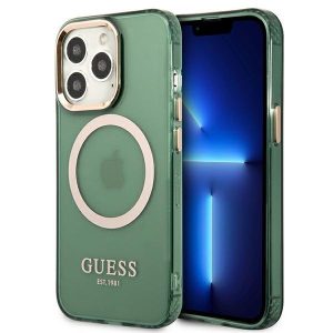 Guess iPhone 13 Pro / 13 6.1" green/khaki hard case Gold Outline Translucent MagSafe