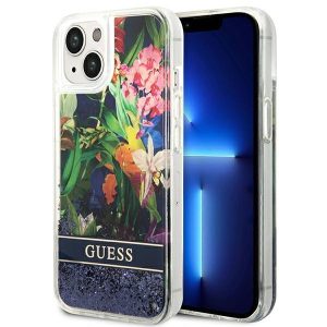 Guess iPhone 14 6.1 "blue / blue hardcase Flower Liquid Glitter