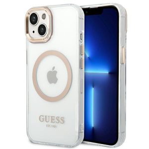 Guess iPhone 14 6.1 "gold / gold hard case Metal Outline Magsafe