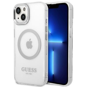 Guess iPhone 14 6.1" silver/silver hard case Metal Outline Magsafe