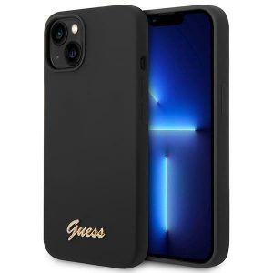 Guess iPhone 14 Plus 6.7 "black / black hard case Silicone Vintage Gold Logo