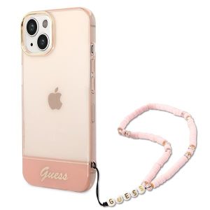 Guess iPhone 14 Plus 6.7" pink/pink hardcase Translucent Pearl Strap