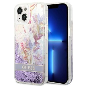 Guess iPhone 14 Plus 6.7 "violet / purple hardcase Flower Liquid Glitter