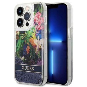 Guess iPhone 14 Pro 6.1 "blue / blue hardcase Flower Liquid Glitter