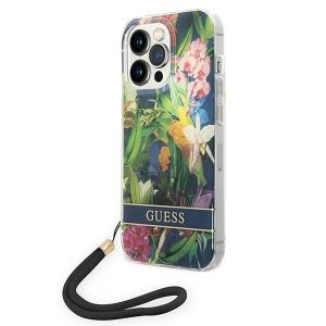 Guess iPhone 14 Pro 6.1 "blue / blue hardcase Flower Strap