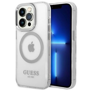 Guess iPhone 14 Pro 6.1" silver/silver hard case Metal Outline Magsafe