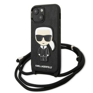 Karl Lagerfeld iPhone 13 mini 5,4 "hardcase black / black Leather Monogram Patch and Cord Iconik