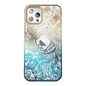 Luxury iPhone 14 Plus Case with Kingxbar Phoenix Crystals – Gold and Blue