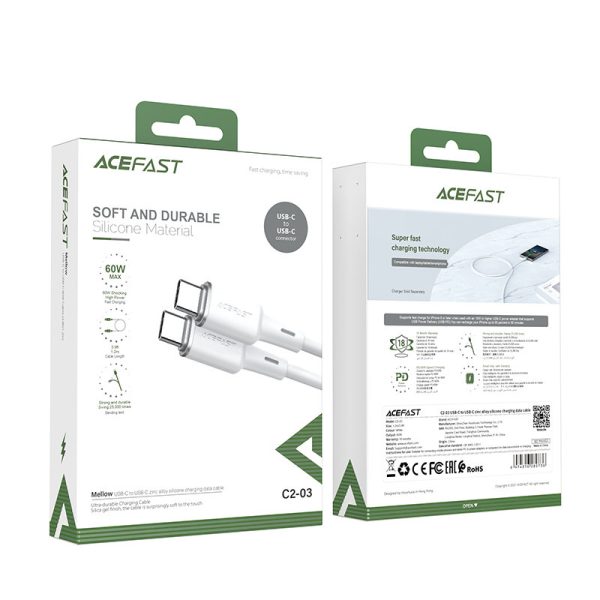 Acefast C2-03-CC USB-C - USB-C PD QC cable 60W 3A 480Mb/s 1.2m - white