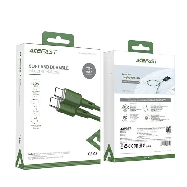 Acefast C2-03-CC USB-C - USB-C PD QC cable 60W 3A 480Mb/s 1.2m - green