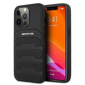 AMG AMHCP13LGSEBK iPhone 13 Pro / 13 6,1″ czarny/black hardcase Leather Debossed Lines