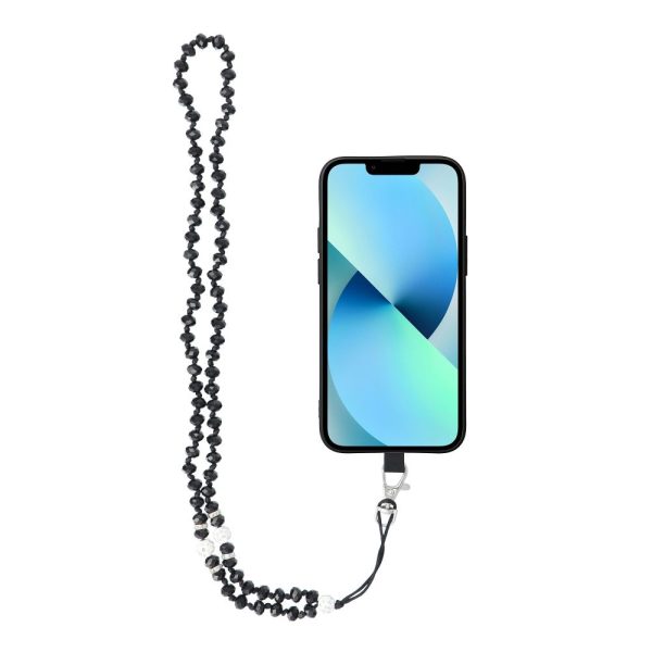 CRYSTAL DIAMOND pendant for the phone / cord length 74cm  / on neck – black