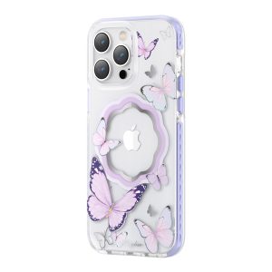 Kingxbar Butterfly Series magnetic case for iPhone 14 Plus MagSafe case with butterflies purple