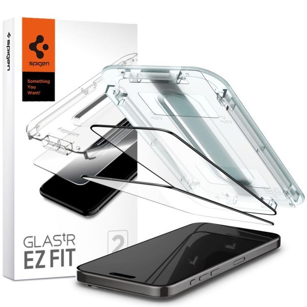 Spigen Glas.tR EZ Fit FC Tempered Glass for iPhone 15 Pro - Black 2 pcs.