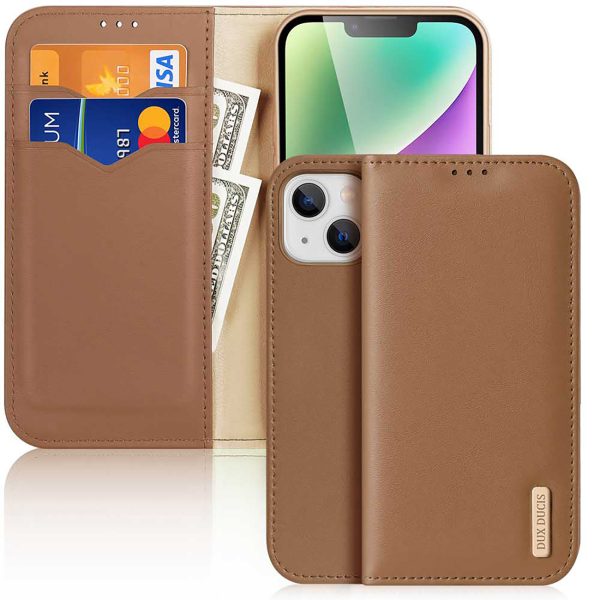 Dux Ducis Hivo iPhone 15 Plus wallet case with RFID blocking – brown