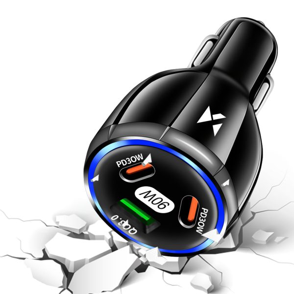 WCCCA car charger 2x USB-C 1x USB-A 90W PD QC - black