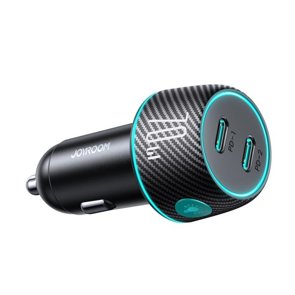 2x USB C 70W car charger with LED backlight Joyroom JR-CCN02 – black