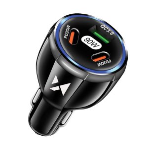 WCCCA car charger 2x USB-C 1x USB-A 90W PD QC – black