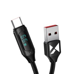 WUACC1 USB A – USB C Cable with Display 66W 6A 1m – Black