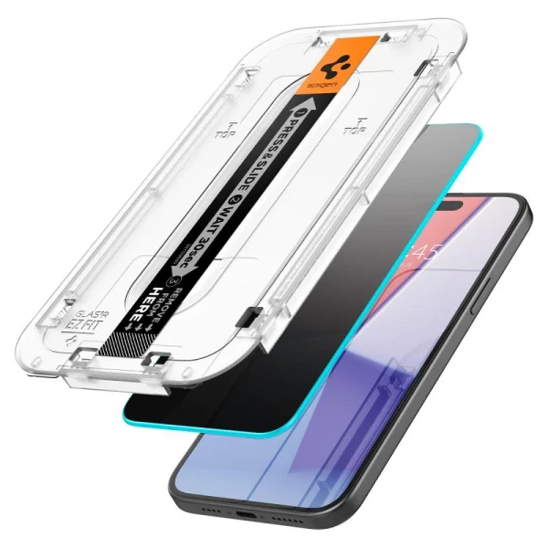 Spigen Glas.tR EzFit Privacy Tempered Glass for iPhone 15/16 with Adapter (2 pcs.)