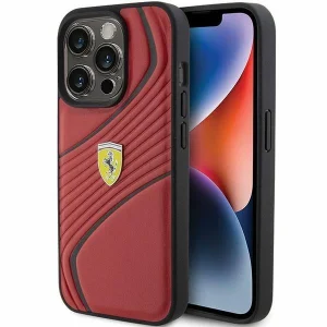 Ferrari Twist Metal Logo case for iPhone 15 Pro – red