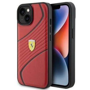 Ferrari Twist Metal Logo case for iPhone 15 – red