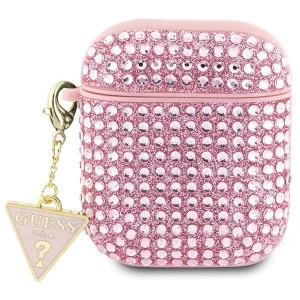 Guess AirPods 1/2 cover pink/pink Rhinestone Triangle Charm