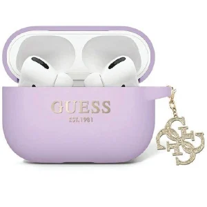 Guess case for AirPods Pro 2 cover – purple Liquid Silicone Glitter Triangle Charm