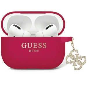 Guess case for AirPods Pro 2 cover purple/magenta Liquid Silicone Glitter Triangle Charm