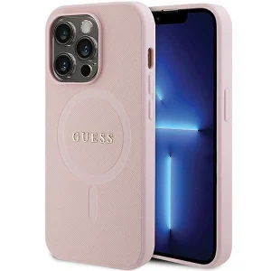 Guess case for iPhone 14 Pro Max – pink Saffiano MagSafe